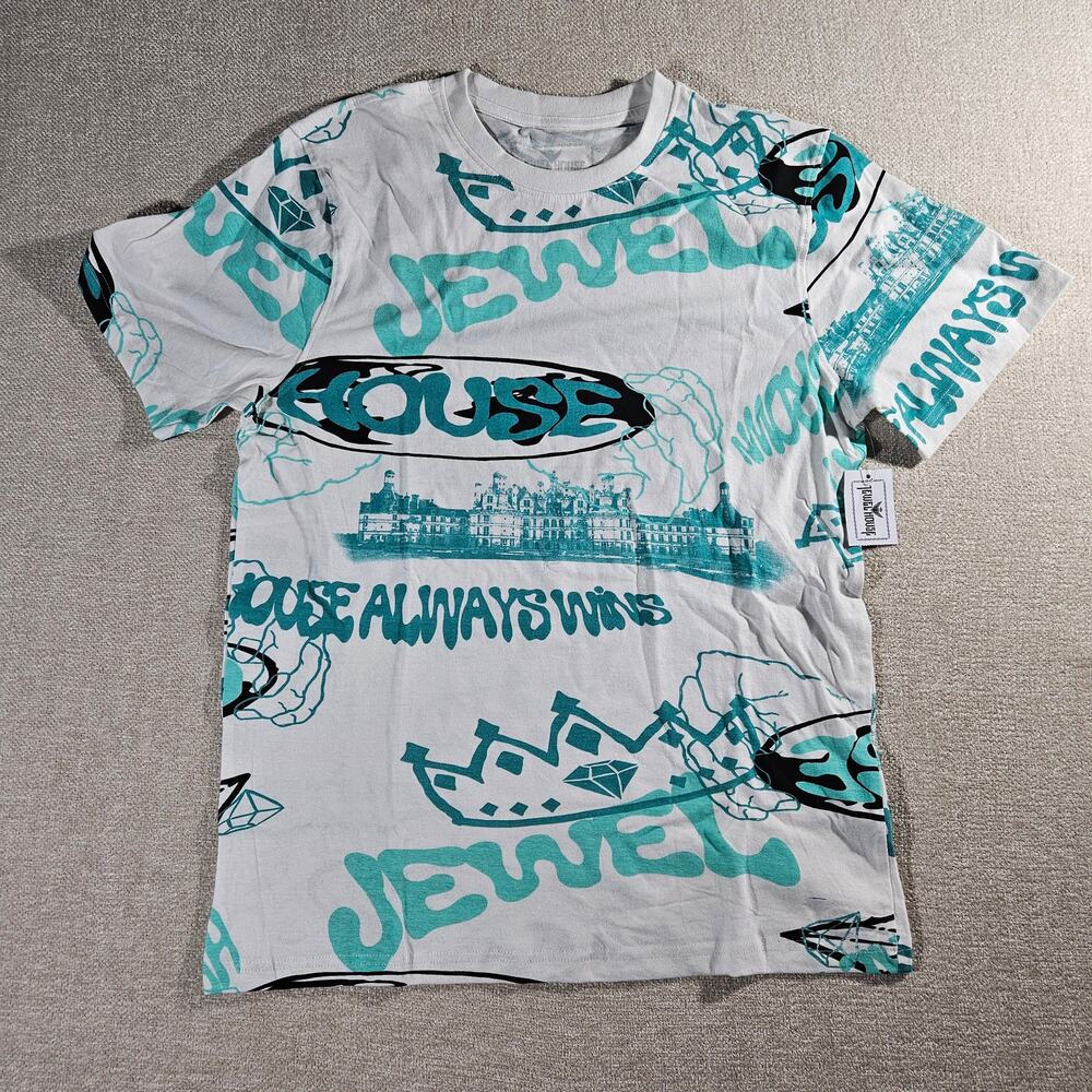 Jewel House All Over Print Shirt Mens Medium White Graphic Streetwear NWOT